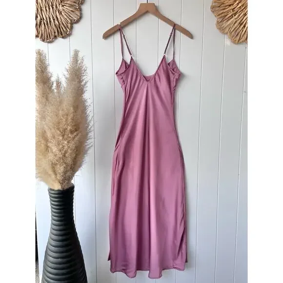 Free People dress midi slip satin slit summer spring femme - Picture 8 of 10